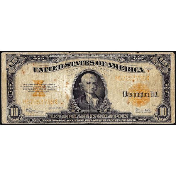 1922 $10 Gold Certificate Note