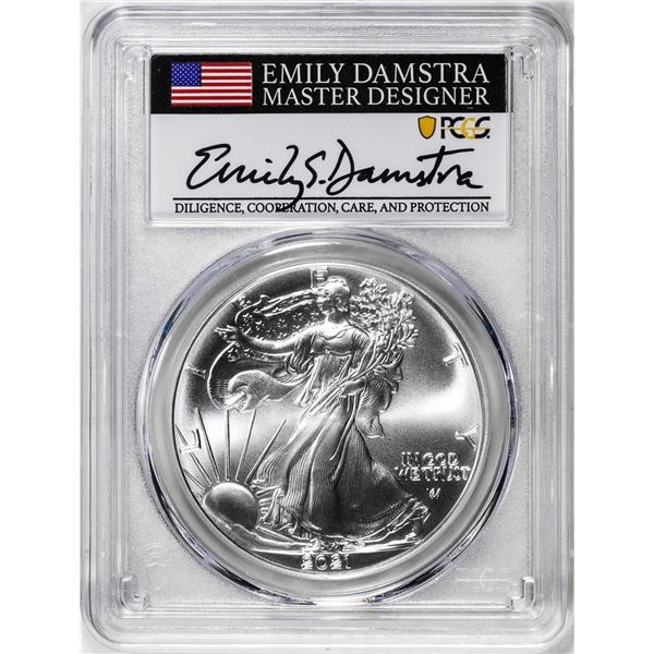 2021 Type 2 $1 American Silver Eagle Coin PCGS MS70 Damstra Signature First Strike