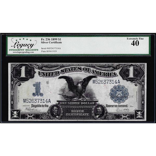 1899 $1 Black Eagle Silver Certificate Note Fr.236 Legacy Extremely Fine 40