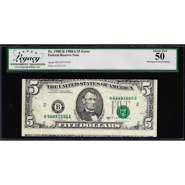 1988A $5 Federal Reserve Note Misaligned Face Printing Error Legacy About New 50