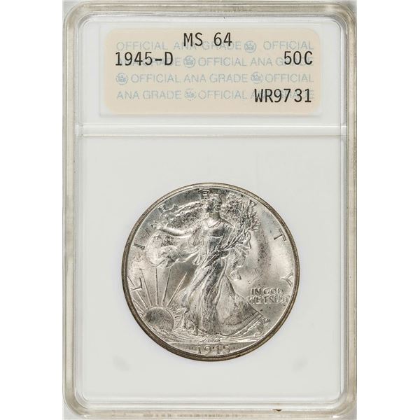 1945-D Walking Liberty Half Dollar Coin ANA MS64 Old Soap Box Holder