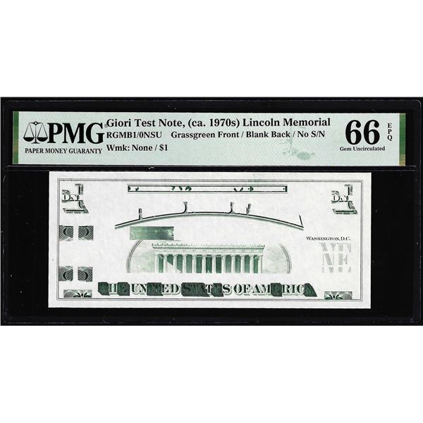 Circa 1970's Lincoln Memorial Giori Test Note PMG Gem Uncirculated 66EPQ