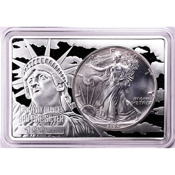 1994 $1 American Silver Eagle Coin & 2oz Silver Bar Set