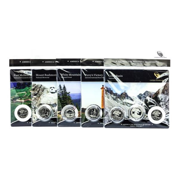 Lot of (5) 2013 America The Beautiful Three-Coin Quarter Sets