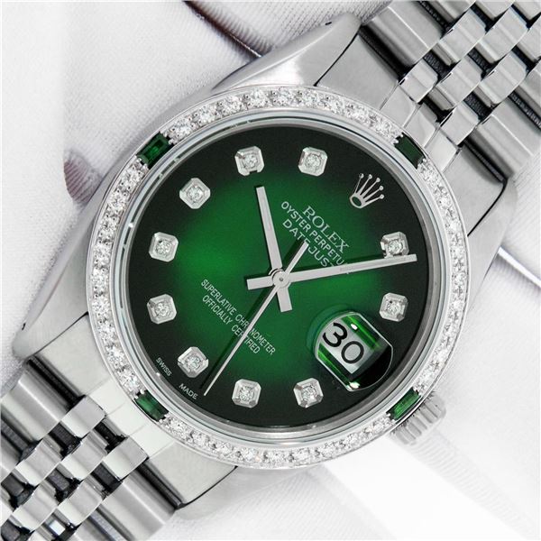 Rolex Men's Stainless Steel Diamond and Emerald Datejust Wristwatch