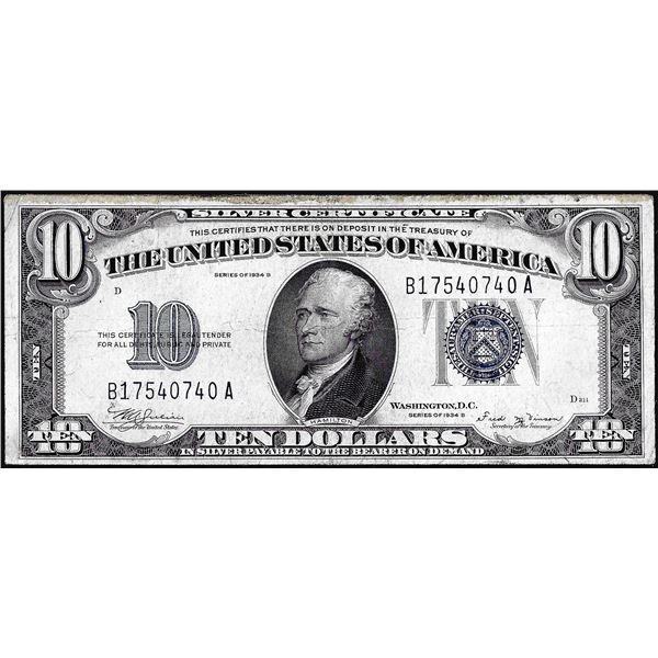 1934B $10 Silver Certificate Note