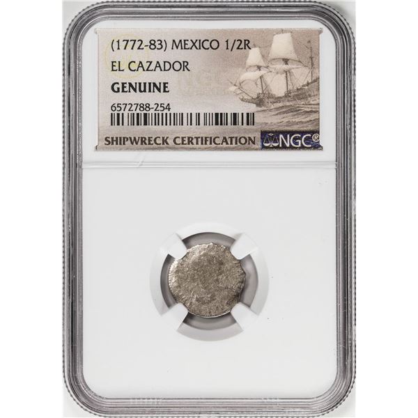 El Cazador Shipwreck (1772-83) Mexico 1/2 Real Silver Coin NGC Genuine w/ Story Card