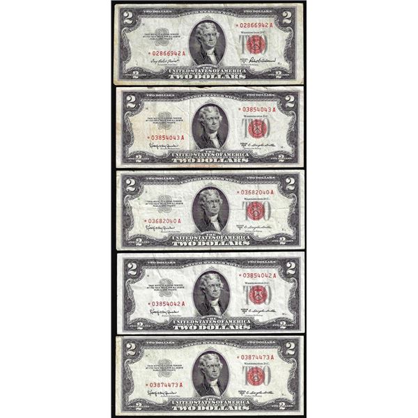 Lot of (5) 1953A/C $2 Legal Tender Star Notes