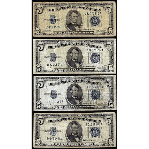 Lot of (4) 1934 $5 Silver Certificate Notes