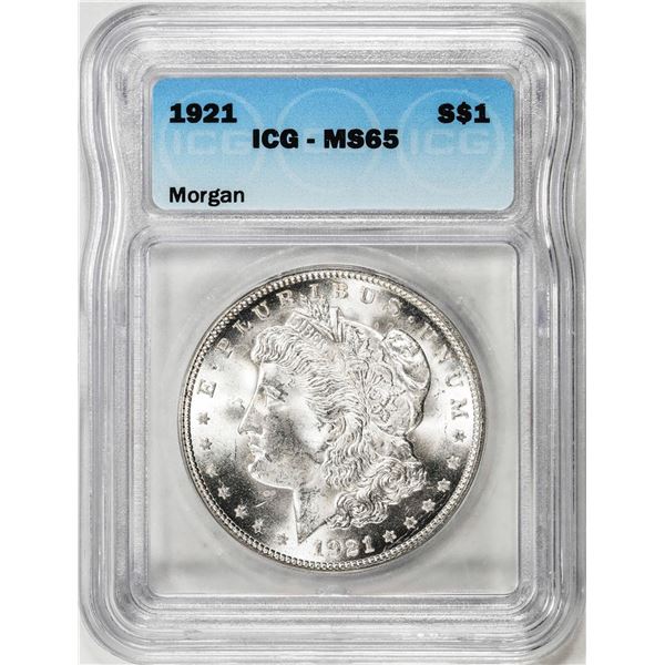 1921 $1 Morgan Silver Dollar Coin ICG MS65