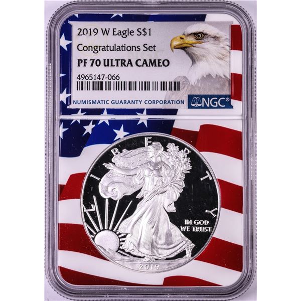 2019-W $1 Proof American Silver Eagle Coin NGC PF70 Ultra Cameo Congratulations Flag