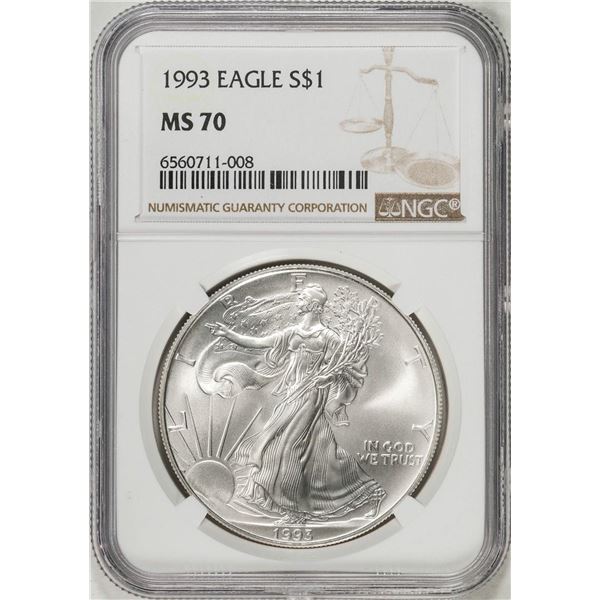 1993 $1 American Silver Eagle Coin NGC MS70