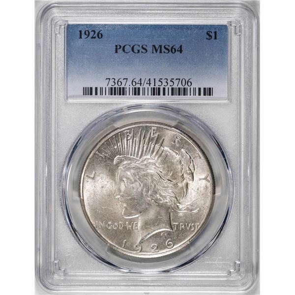 1926 $1 Peace Silver Dollar Coin PCGS MS64