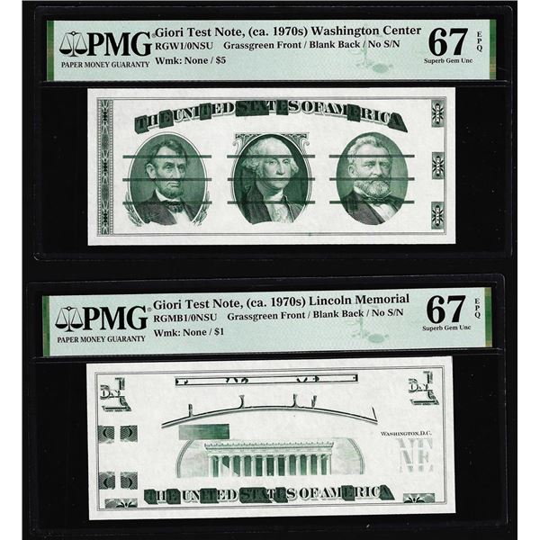 Set of Giori Test Note Washington & Lincoln Memorial PMG Superb Gem Unc 67EPQ