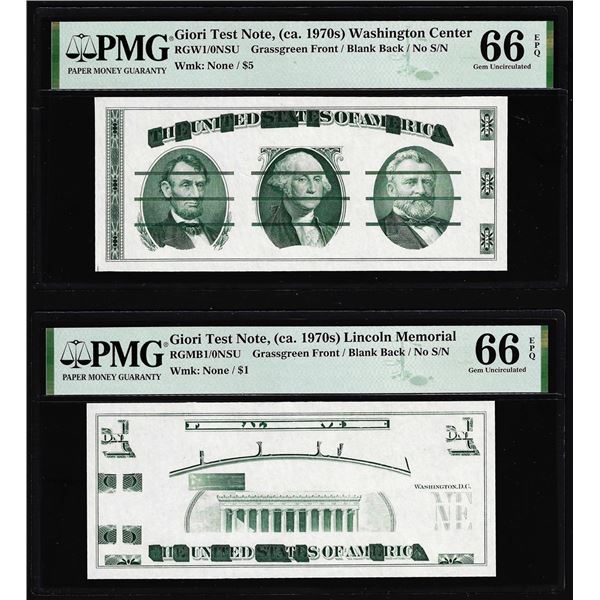 Set of Giori Test Note Washington & Lincoln Memorial PMG Gem Uncirculated 66EPQ