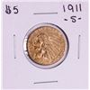 1911-S $5 Indian Head Half Eagle Gold Coin