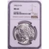 Image 1 : 1922-D $1 Peace Silver Dollar Coin NGC MS63