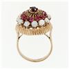 Image 7 : Vintage 14K Gold 0.55 ctw Ruby & Opal Dual Halo Open Work Fluted Cocktail Ring