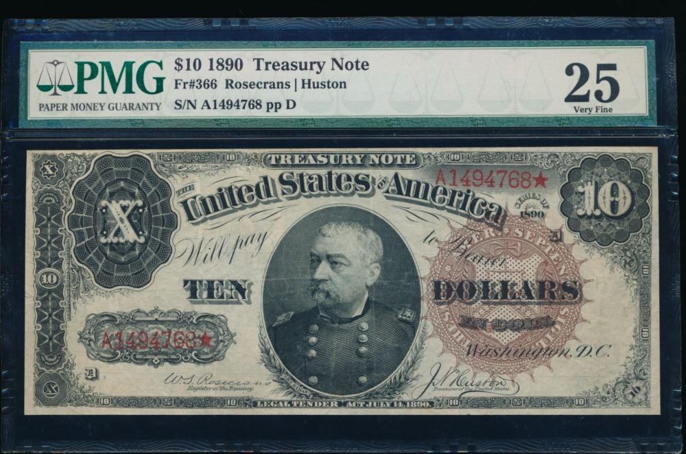 1890 $10 Treasury Note PMG 25