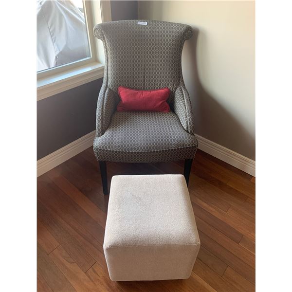 Upholstered Accent Chair with Oval Pattern & Cube Footrest