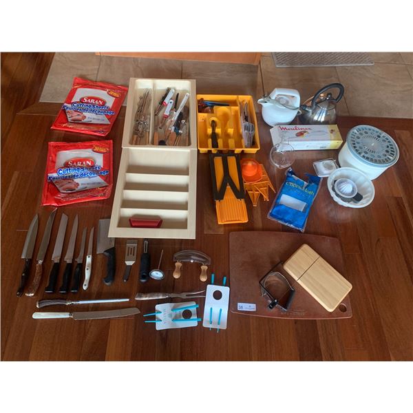 Cutlery, Trays, Knives, Cutting Boards, Kettles, and Moulinex Electric Knife, and More!