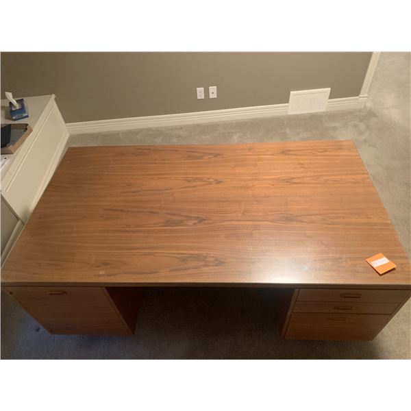 Large Wooden Desk w/ Glass Top