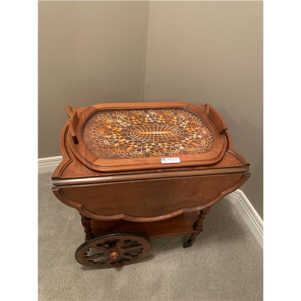 Antique Tea Cart w/ String Loaded Folding Sides