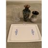 Image 1 : Corningware Serving Tray, Painted Glass Vase, Ceramic Vase, and More!