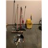Image 1 : Mop Bucket, Brooms, Squeegees, and Other Assorted Cleaning Supplies