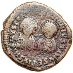 Byzantine Empire. Justin I and Justinian I, Apr.-Aug. 527. follis or 40 nummi (14.87g), Antioch, 4th