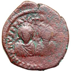 Byzantine Empire. Justin I and Justinian I, Apr.-Aug. 527. follis or 40 nummi (13.91g), Antioch, 4th