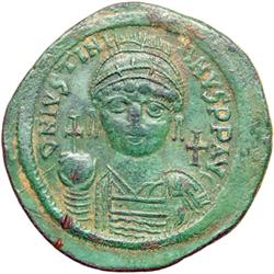 Byzantine Empire. Justinian I, 527-565. follis or 40 nummi (22.1g), Constantinople, 5th officina, 53