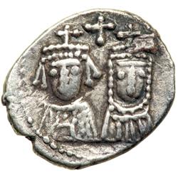 Byzantine Empire. Heraclius, Heraclius Constantine, and Martina. AR Half Siliqua (0.74g), Carthage