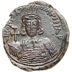 Byzantine Empire. Constantine IV with Heraclius and Tiberius, 668-681. follis or 40 nummi (19.57g), 