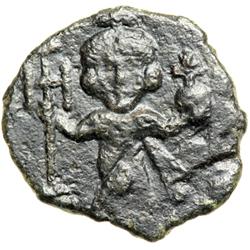 Byzantine Empire. Justinian II, first reign, 685-695. follis or 40 nummi (3.32g), Syracuse, c. 691-2