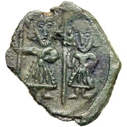 Byzantine Empire. Justinian II and Tiberius, 705-711. follis or 40 nummi (4.3g), Syracuse
