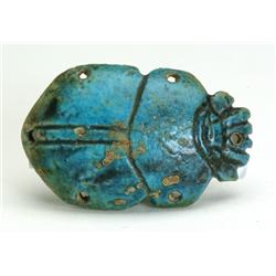 Fine Egyptian two-tone Blue Faience Pectoral Scarab. Late Ptolemaic, c. 26th-30th Dynasty, 664-30 B.