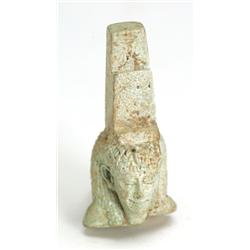 Egyptian pale green faience head of Isis fragment. Ptolemaic Period 305-50 B.C.