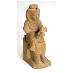 Large limestone statuette of Isis and Horus
