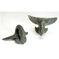 Etruscan matched pair of Bronze Swan Heads