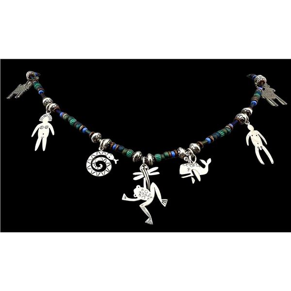 Silver Beaded Milagros Necklace. 38.7g