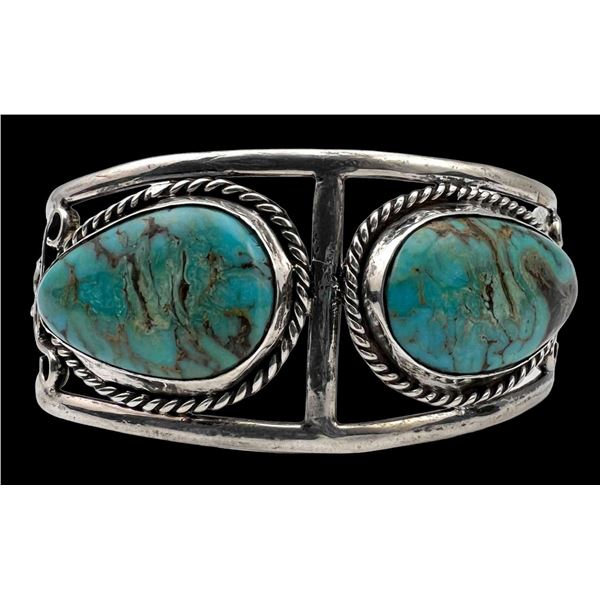 Sterling Silver Cuff With Phenomenal Tear Drop Turquoise