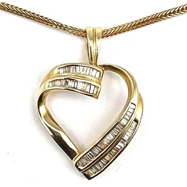 14K Gold And Diamond Heart Pendant With Chain