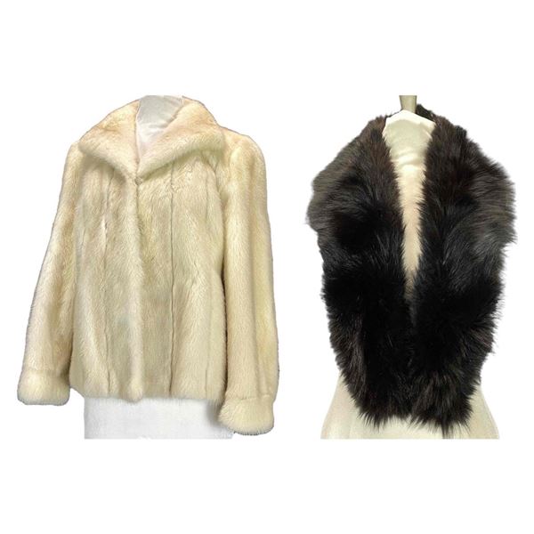 Vintage White Mink Coat and Black Stole