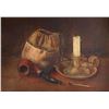 Image 1 : Still Life of Pipe and Smoking Items, Antique American School, Oil on Canvas