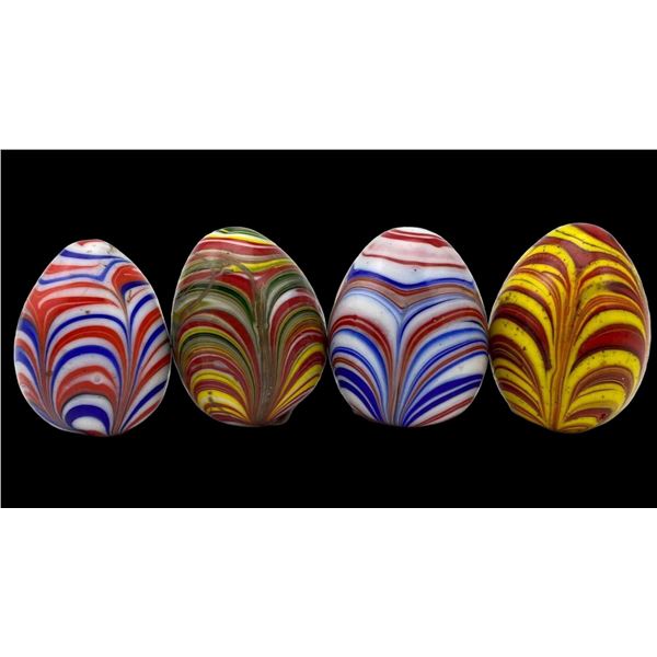 Four Unusual Art Glass Swirled Eggs, Probably Antique