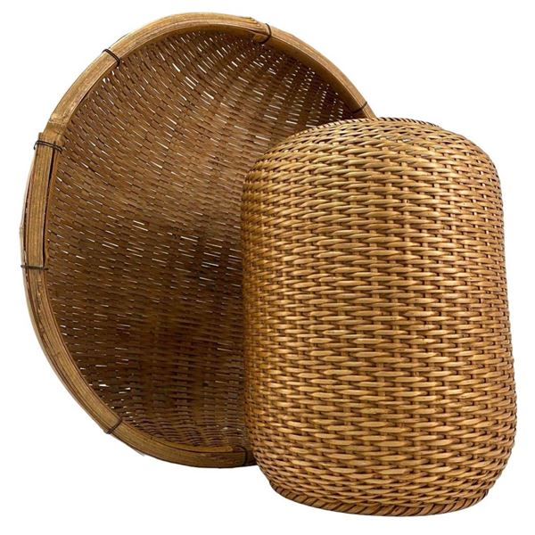 Two Asian Woven Baskets, One Japanese