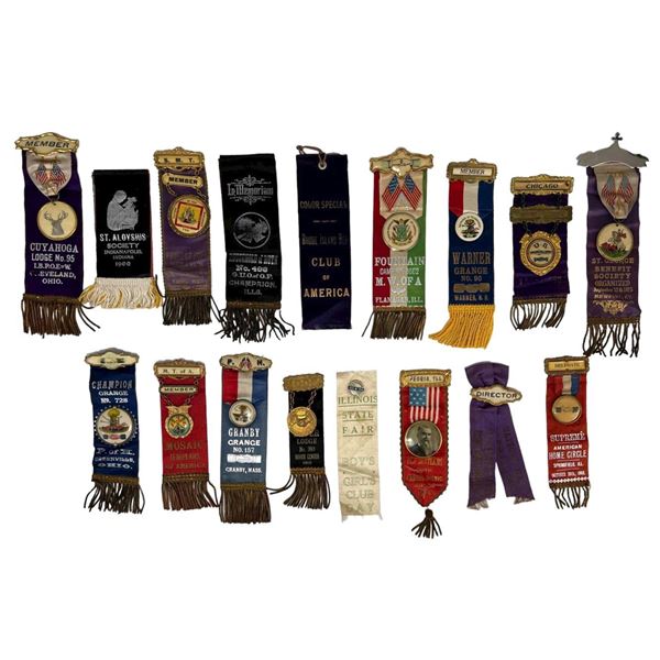 17 Antique Badges And Ribbons. Marked Sisters Of The Mysterious Ten