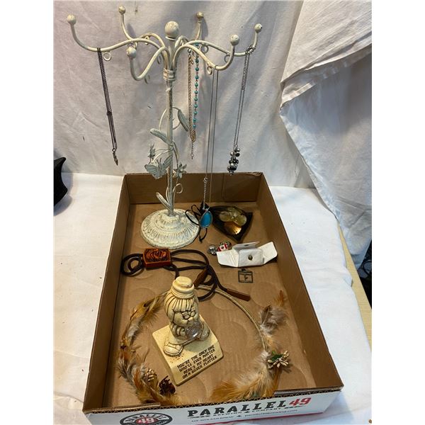 Jewelry stand, and costume jewelry ect and bolo tie