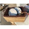 Image 1 : Wood crate, basket and clocks